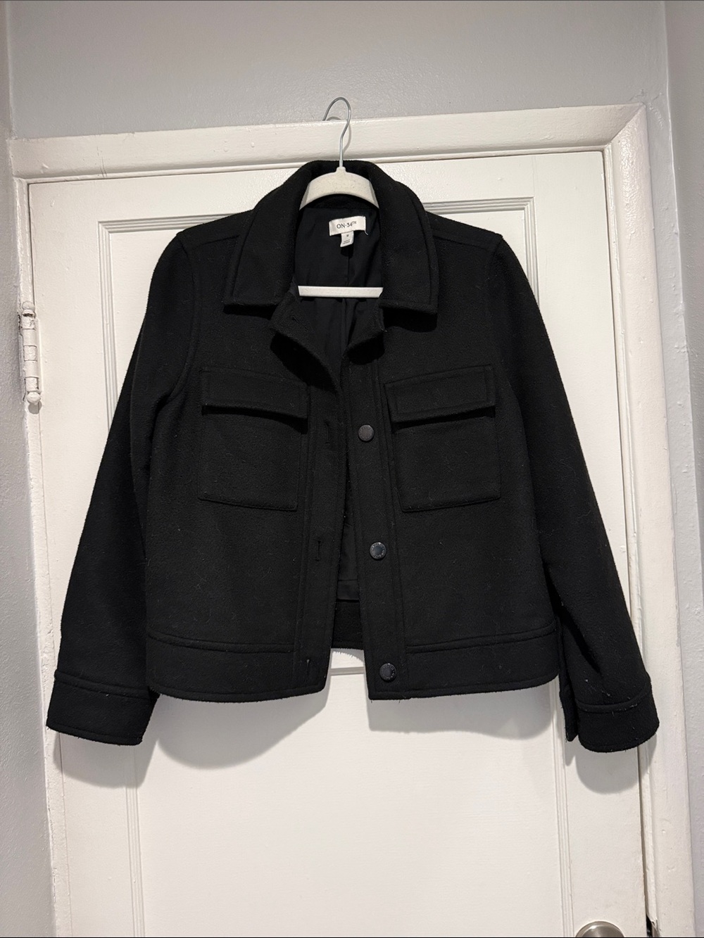 Black Cropped Button-Front Jacket